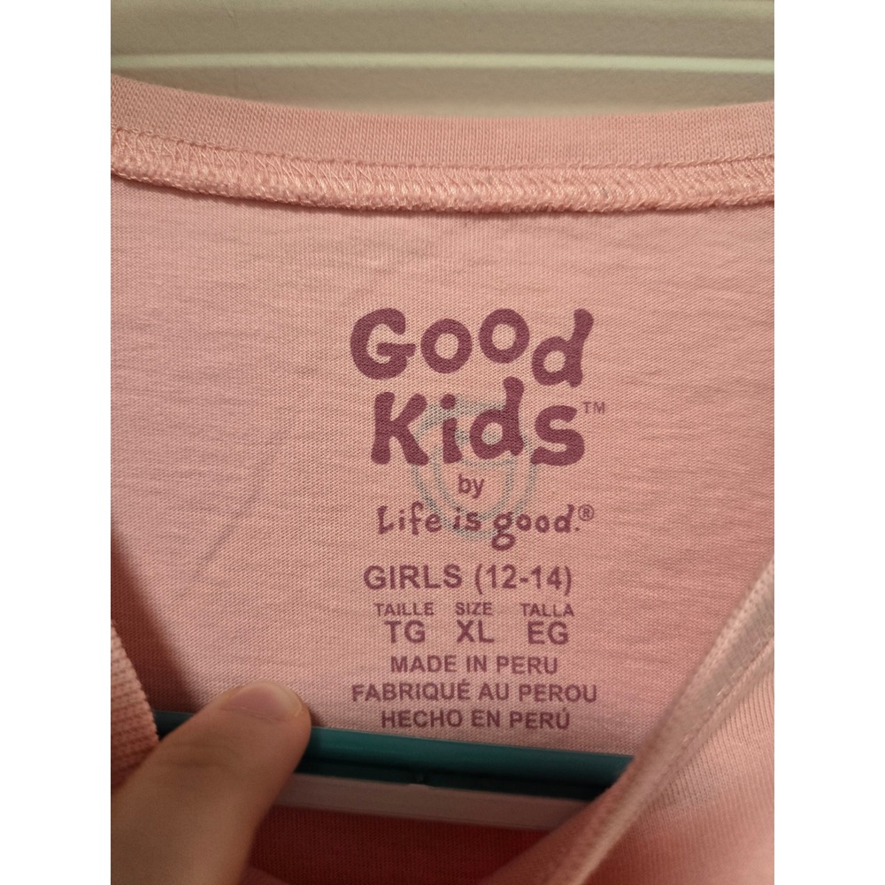 Life is Good Girls Pink Campfire Marshmallow Dog Graphic T-Shirt Size XL 12-14 - Picture 4 of 6